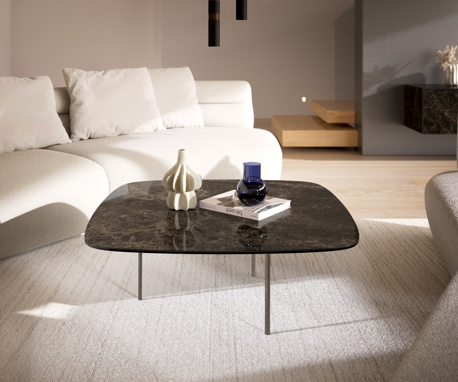 Konferenční stolek Edge oválný tvar 90x90 cm keramika Laminam® Emperador Extra Lucidato tmavě hnědá Trive nerezová ocel broušená - Obrázek 2