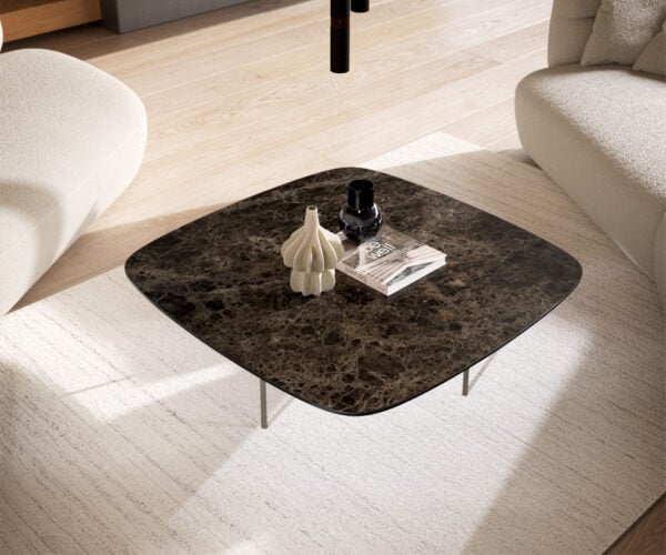 Konferenční stolek Edge oválný tvar 90x90 cm keramika Laminam® Emperador Extra Lucidato tmavě hnědá Trive nerezová ocel broušená - Obrázek 4