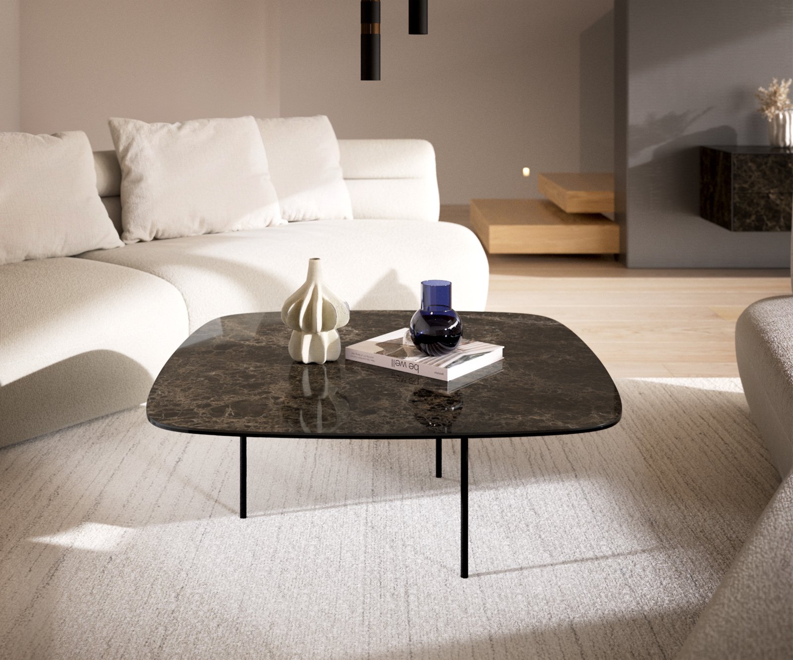 Konferenční stolek Edge Boot 90x90 cm keramika Laminam® Emperador Extra Lucidato tmavě hnědá Trive kov černá - Obrázek 2
