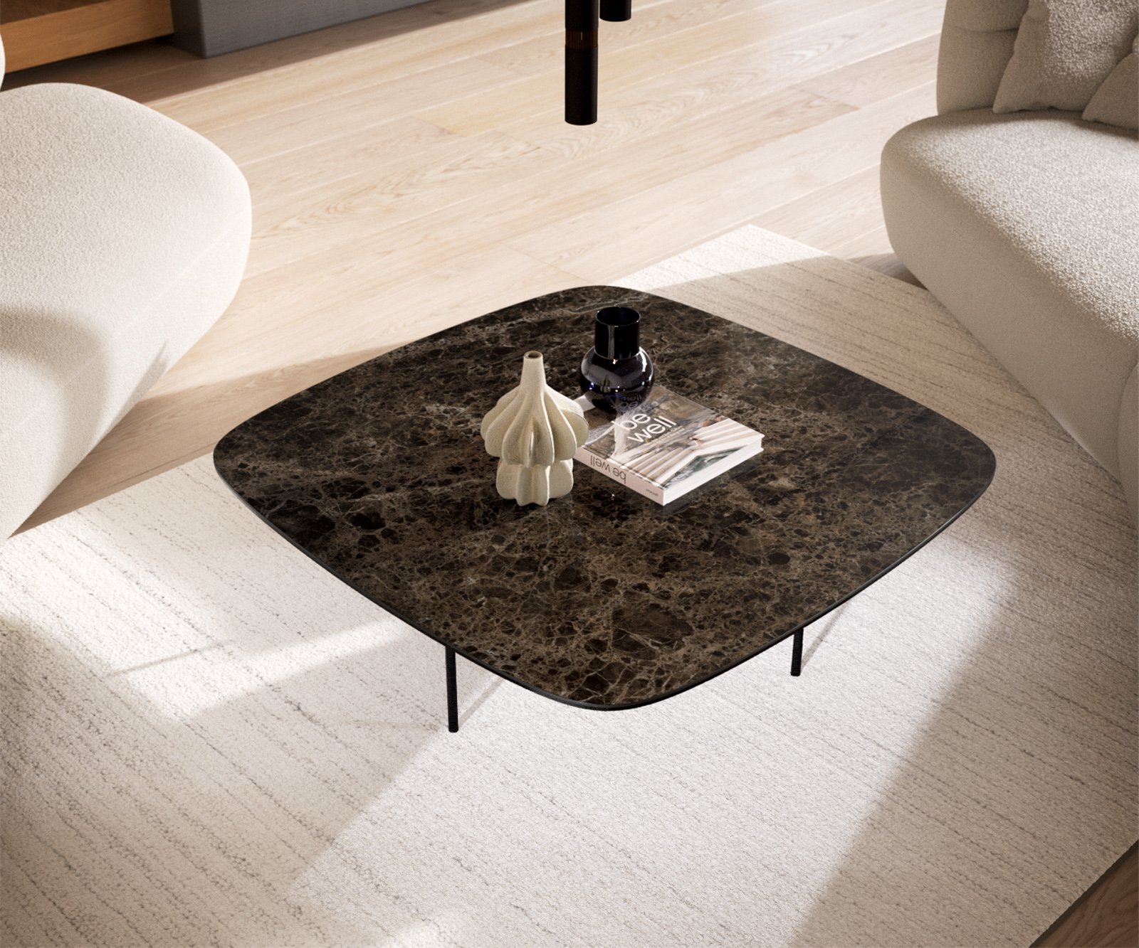 Konferenční stolek Edge Boot 90x90 cm keramika Laminam® Emperador Extra Lucidato tmavě hnědá Trive kov černá - Obrázek 4