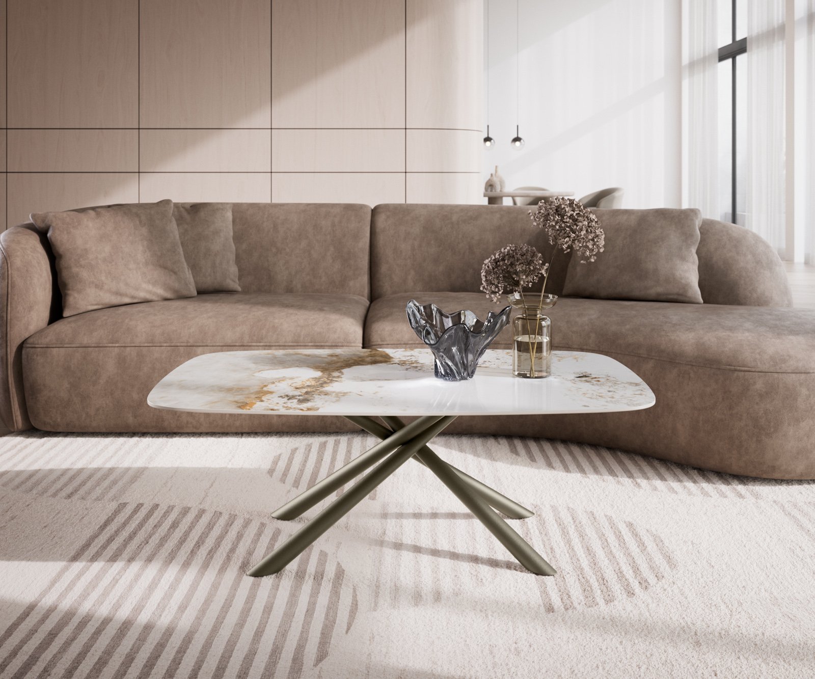 Konferenční stolek Edge Boot 120x70 cm keramika Minas Melange Sarity kov titanová barva - Obrázek 2