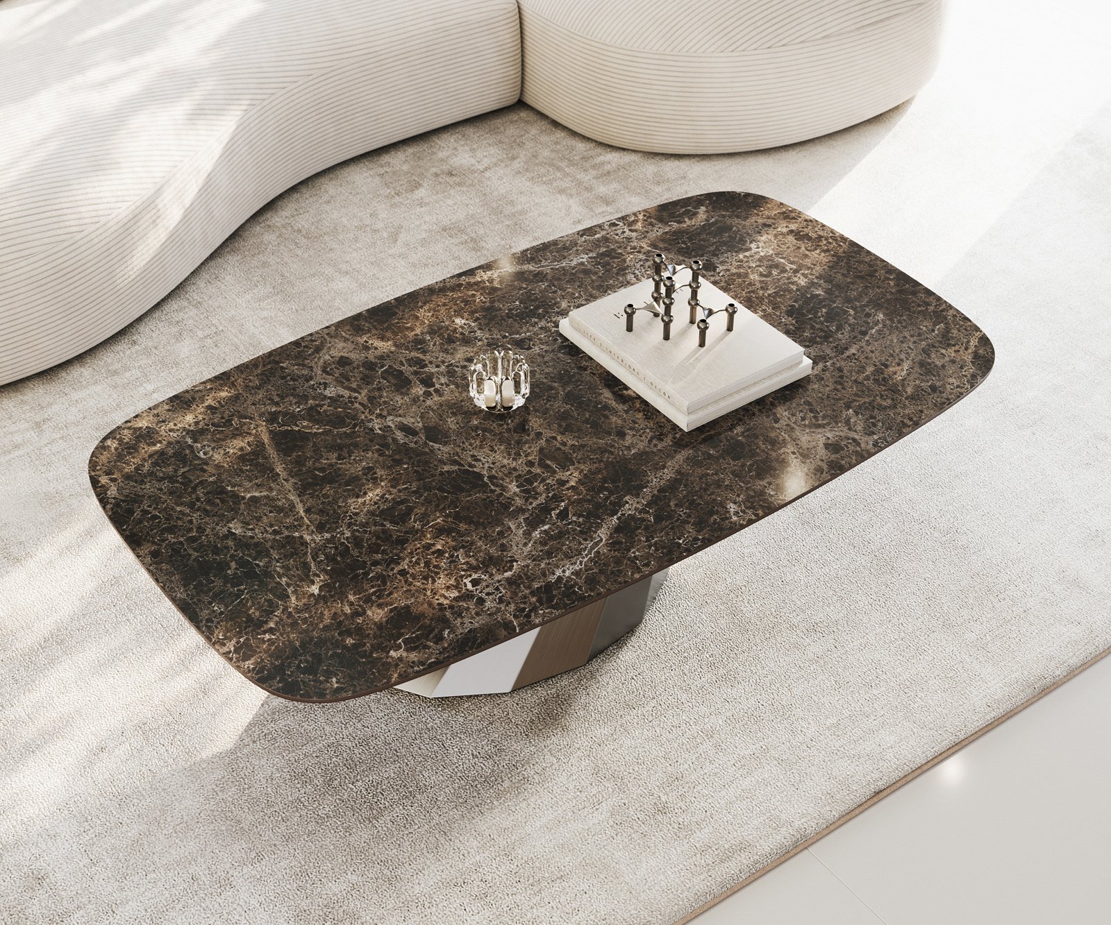 Konferenční stolek Edge Boot 140x80 cm keramika Laminam® Emperador Extra Lucidato tmavě hnědá Parabi nerezová ocel broušená - Obrázek 4
