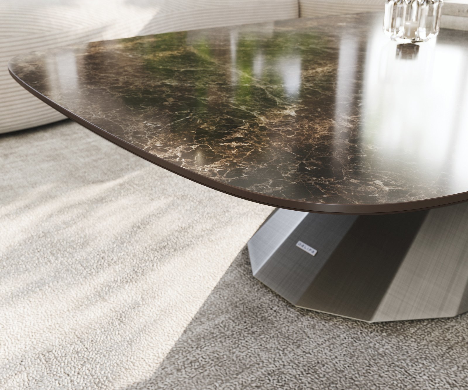 Konferenční stolek Edge Boot 140x80 cm keramika Laminam® Emperador Extra Lucidato tmavě hnědá Parabi Metallic stříbrná - Obrázek 6
