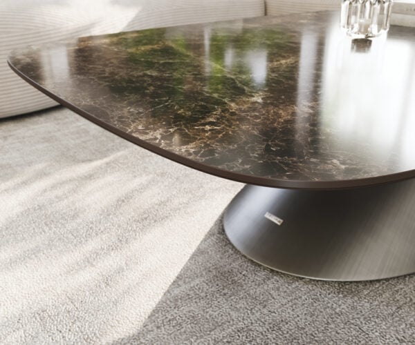 Konferenční stolek Edge Boot 140x80 cm keramika Laminam® Emperador Extra Lucidato tmavě hnědá Conis Metallic stříbrná - Obrázek 6