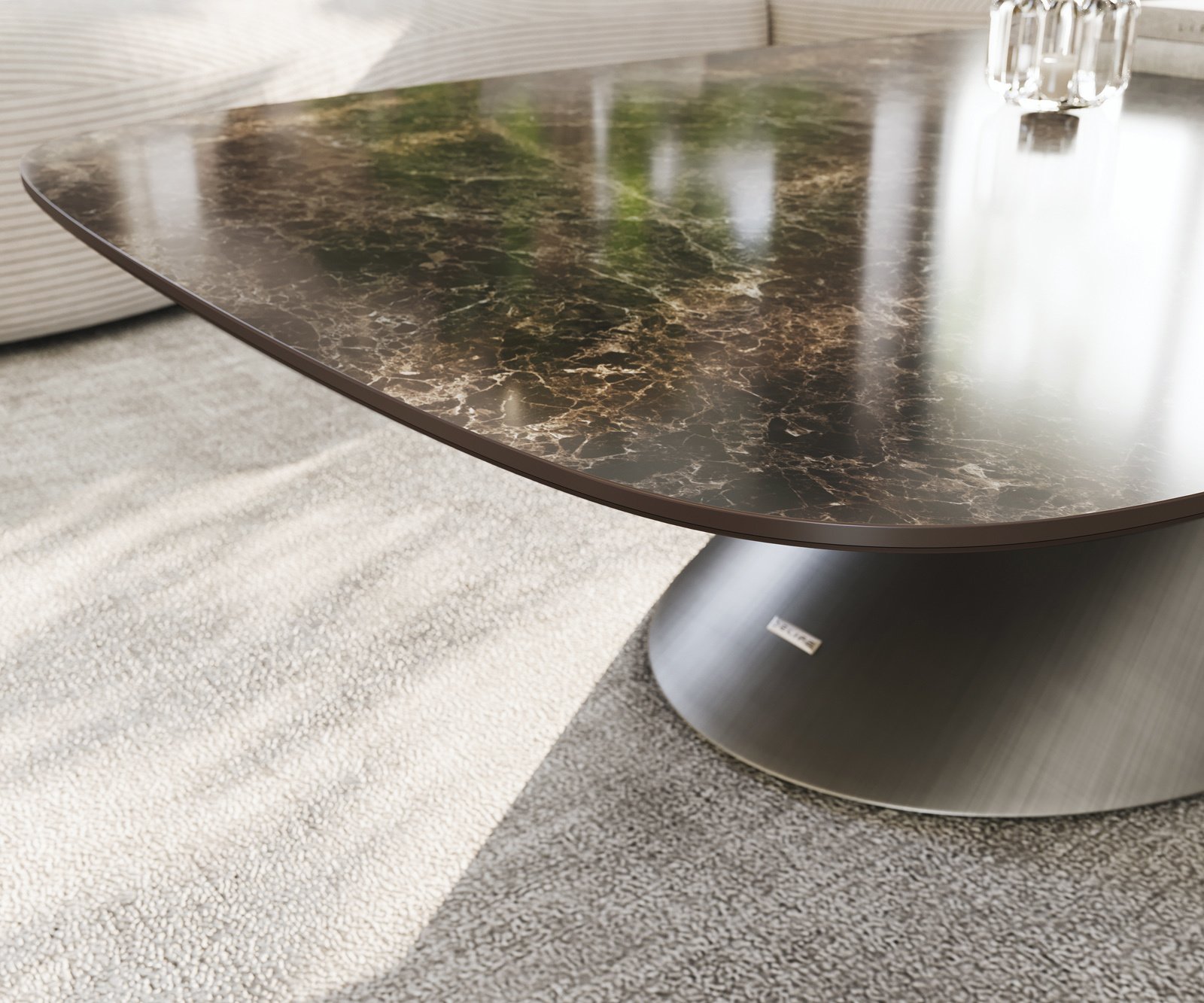 Konferenční stolek Edge Boot 140x80 cm keramika Laminam® Emperador Extra Lucidato tmavě hnědá Conis Metallic stříbrná - Obrázek 6