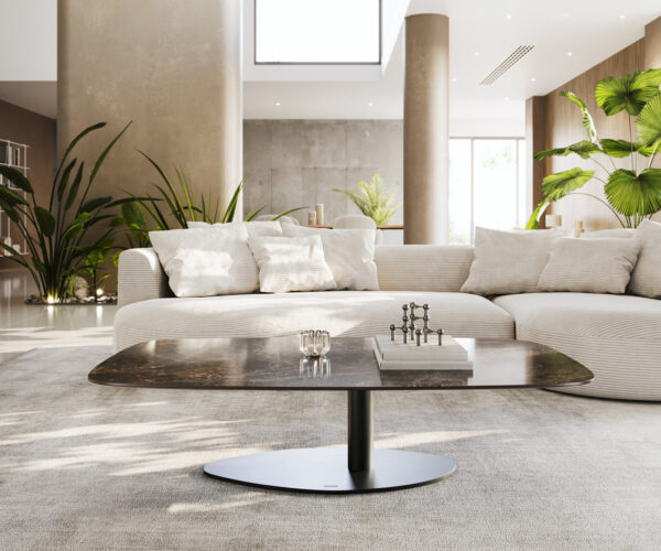 Konferenční stolek Edge Boot 140x80 cm keramika Laminam® Emperador Extra Lucidato tmavě hnědá Vibany kov černá - Obrázek 2