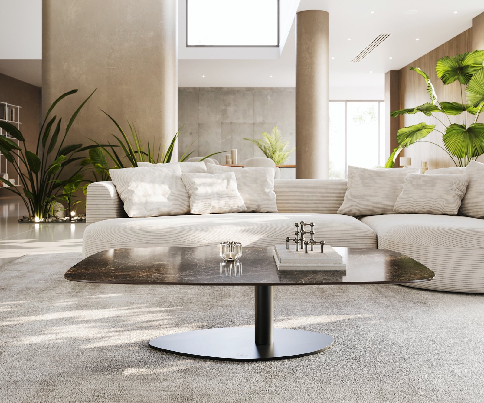 Konferenční stolek Edge Boot 140x80 cm keramika Laminam® Emperador Extra Lucidato tmavě hnědá Vibany kov černá - Obrázek 2