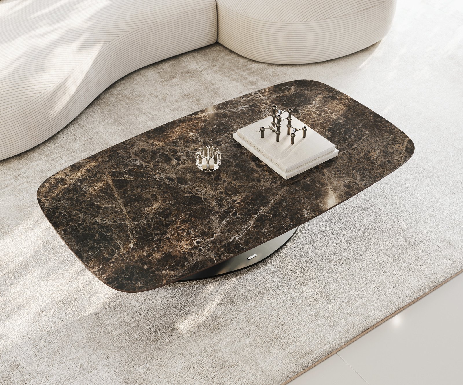 Konferenční stolek Edge Boot 140x80 cm keramika Laminam® Emperador Extra Lucidato tmavě hnědá Vibany kov černá - Obrázek 4