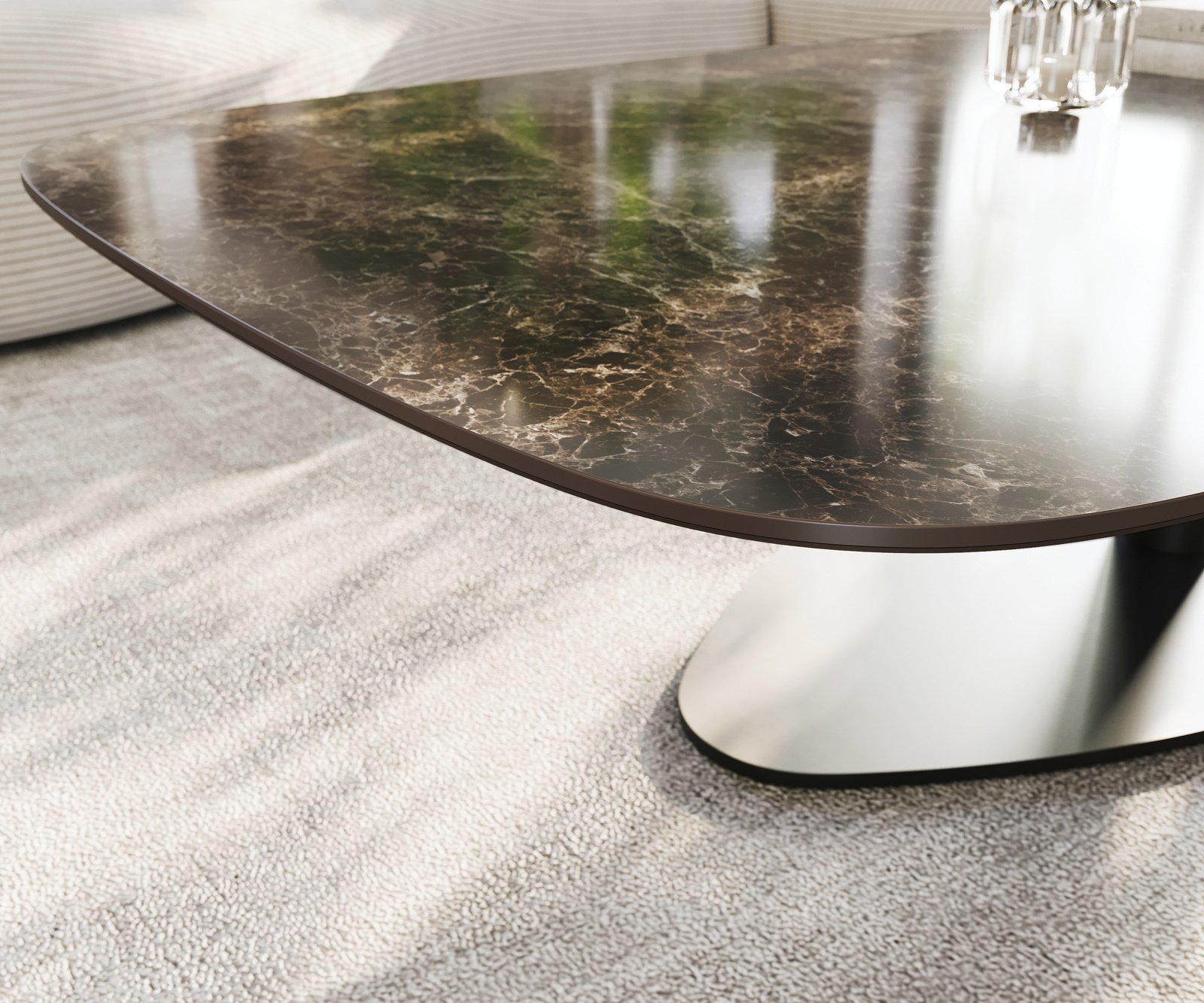 Konferenční stolek Edge Boot 140x80 cm keramika Laminam® Emperador Extra Lucidato tmavě hnědá Vibany kov černá - Obrázek 6