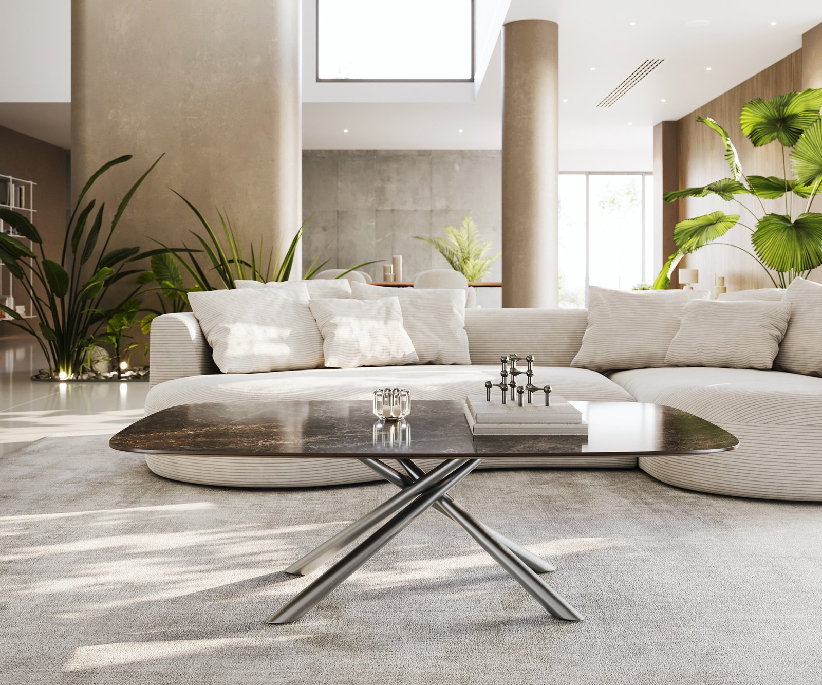 Konferenční stolek Edge Boot 140x80 cm keramika Laminam® Emperador Extra Lucidato tmavě hnědá Sarity nerezová ocel broušená - Obrázek 2