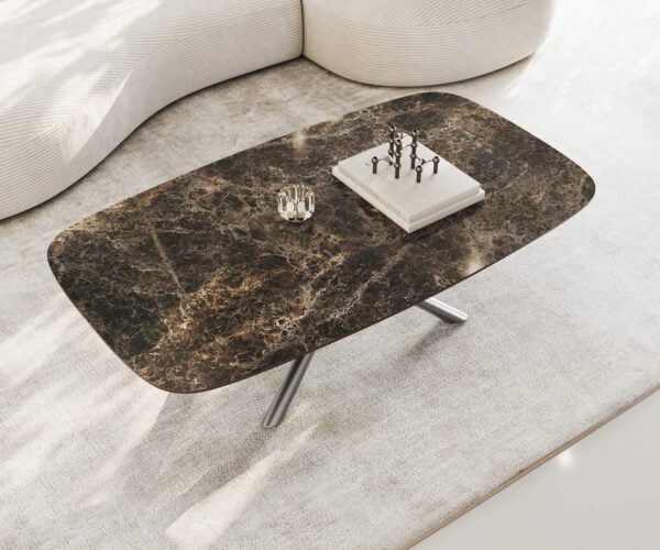 Konferenční stolek Edge Boot 140x80 cm keramika Laminam® Emperador Extra Lucidato tmavě hnědá Sarity nerezová ocel broušená - Obrázek 4
