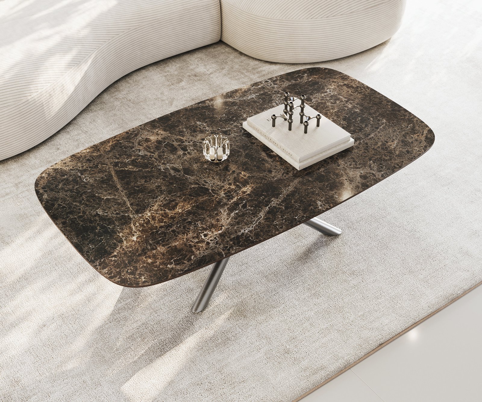 Konferenční stolek Edge Boot 140x80 cm keramika Laminam® Emperador Extra Lucidato tmavě hnědá Sarity nerezová ocel broušená - Obrázek 4