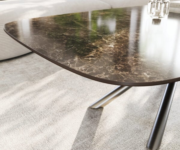 Konferenční stolek Edge Boot 140x80 cm keramika Laminam® Emperador Extra Lucidato tmavě hnědá Sarity nerezová ocel broušená - Obrázek 6