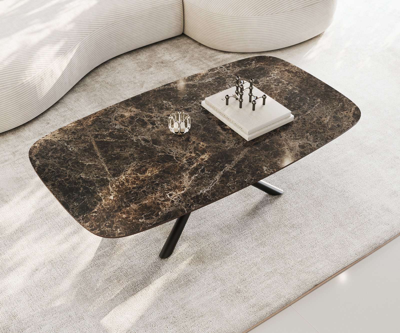 Konferenční stolek Edge Boot 140x80 cm keramika Laminam® Emperador Extra Lucidato tmavě hnědá Sarity kov černá - Obrázek 4