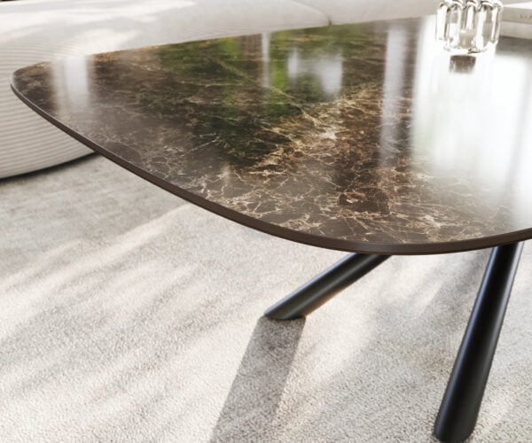 Konferenční stolek Edge Boot 140x80 cm keramika Laminam® Emperador Extra Lucidato tmavě hnědá Sarity kov černá - Obrázek 6