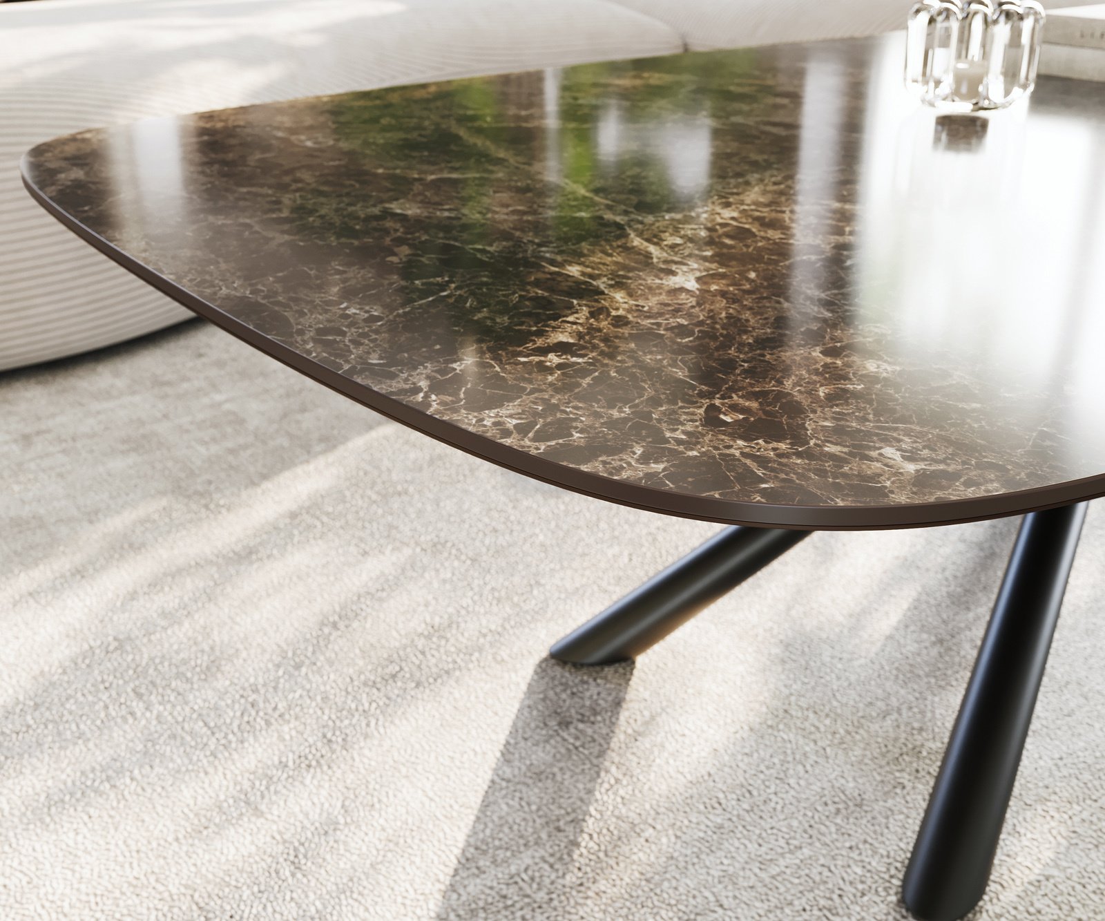 Konferenční stolek Edge Boot 140x80 cm keramika Laminam® Emperador Extra Lucidato tmavě hnědá Sarity kov černá - Obrázek 6