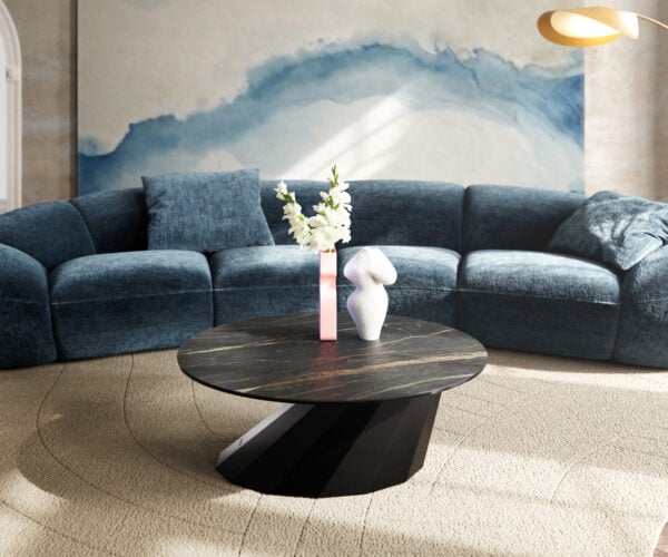 Konferenční stolek Edge kulatý 90x90 cm keramika Laminam® Noir Desir hnědá Parabi kov černá - Obrázek 2