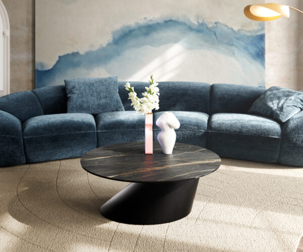 Konferenční stolek Edge kulatý 90x90 cm keramika Laminam® Noir Desir hnědá Conis kov černá - Obrázek 2