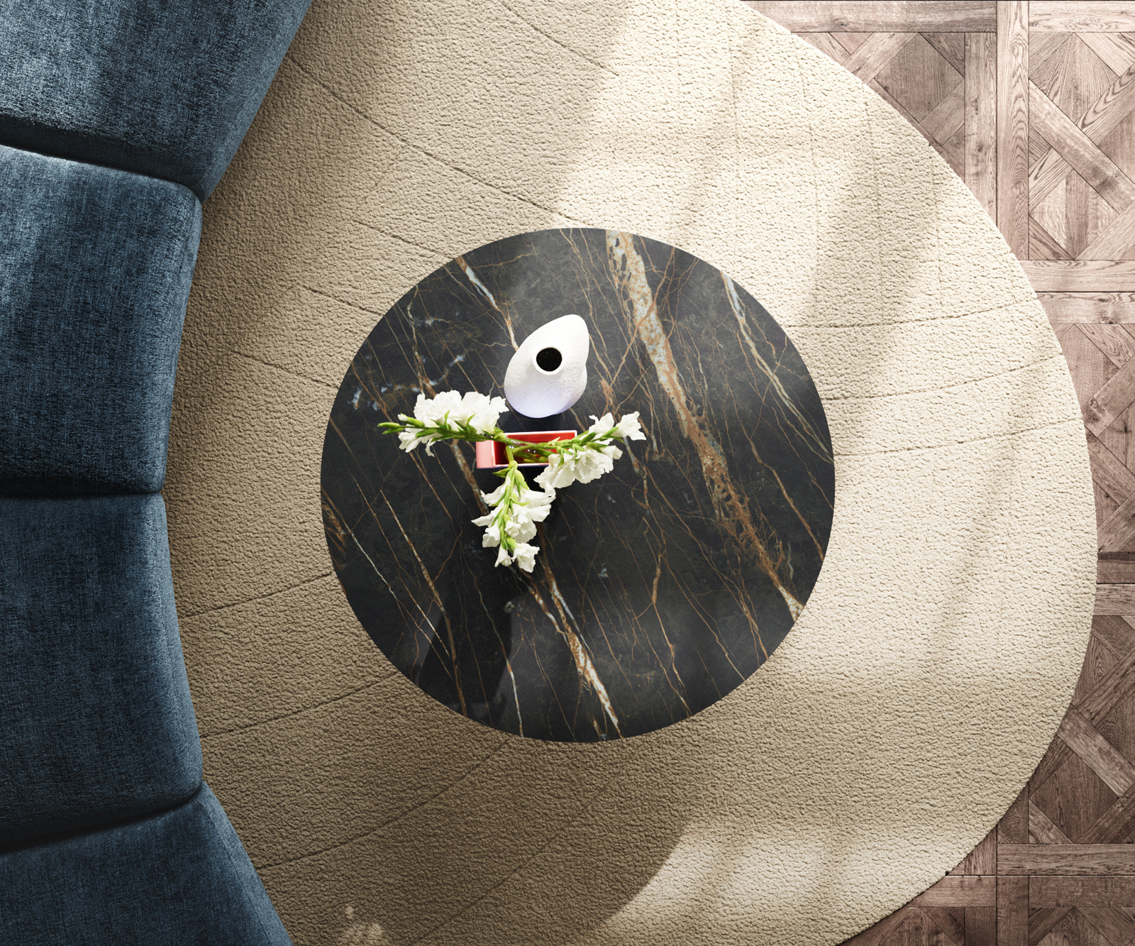 Konferenční stolek Edge kulatý 90x90 cm keramika Laminam® Noir Desir hnědá Conis Metallic stříbrná - Obrázek 6