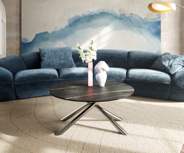 Konferenční stolek Edge kulatý 90x90 cm keramika Laminam® Noir Desir hnědá Sarity nerezová ocel broušená - Obrázek 2