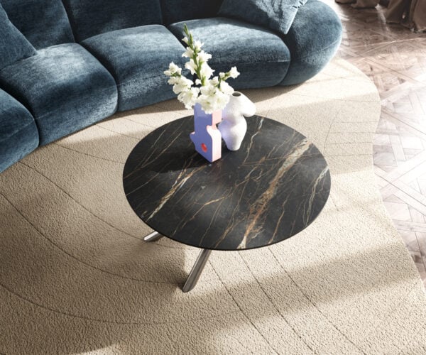 Konferenční stolek Edge kulatý 90x90 cm keramika Laminam® Noir Desir hnědá Sarity nerezová ocel broušená - Obrázek 4