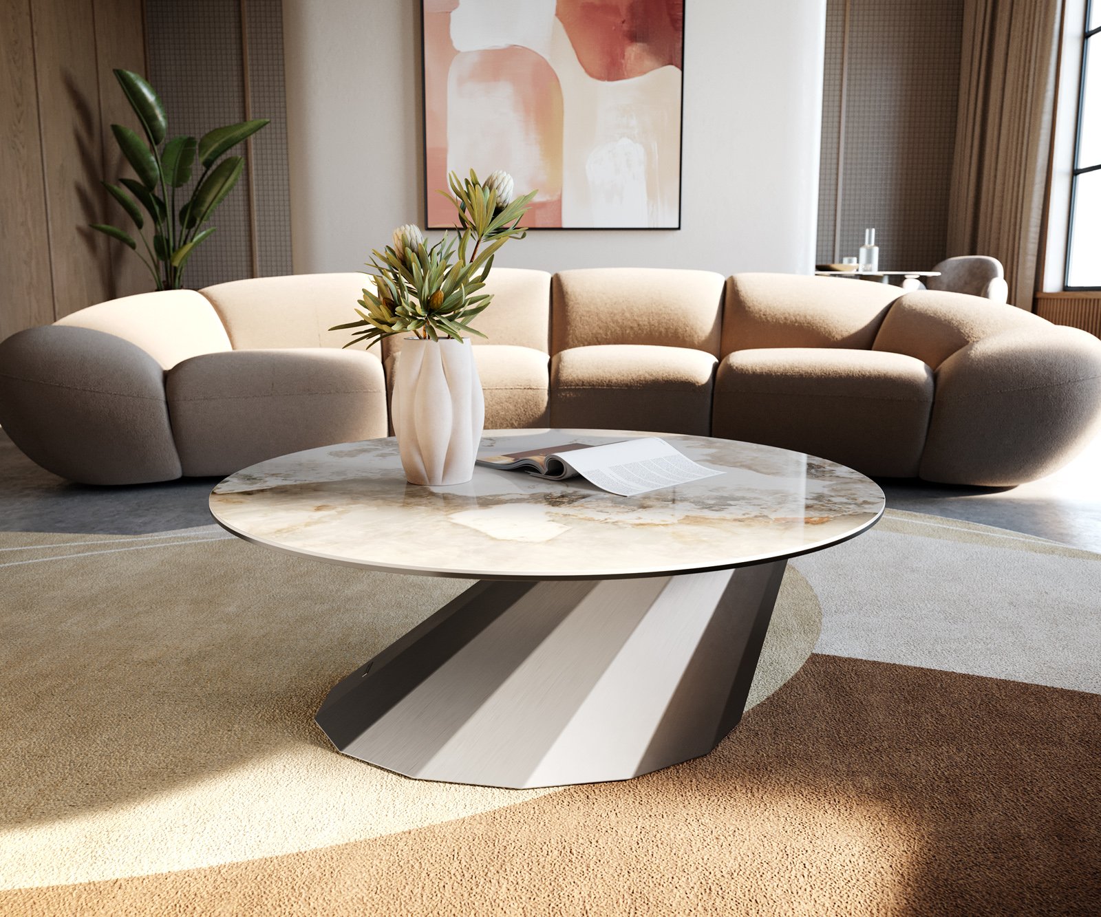 Konferenční stolek Edge kulatý 90x90 cm keramika Minas Melange Parabi nerezová ocel broušená - Obrázek 4