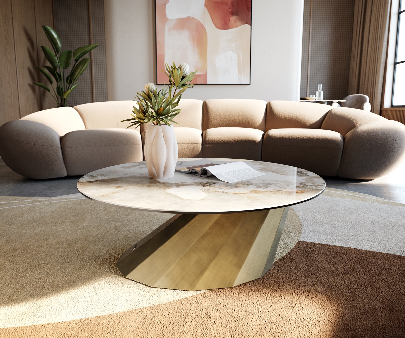 Konferenční stolek Edge kulatý 90x90 cm keramika Minas Melange Parabi metalická zlatá - Obrázek 2