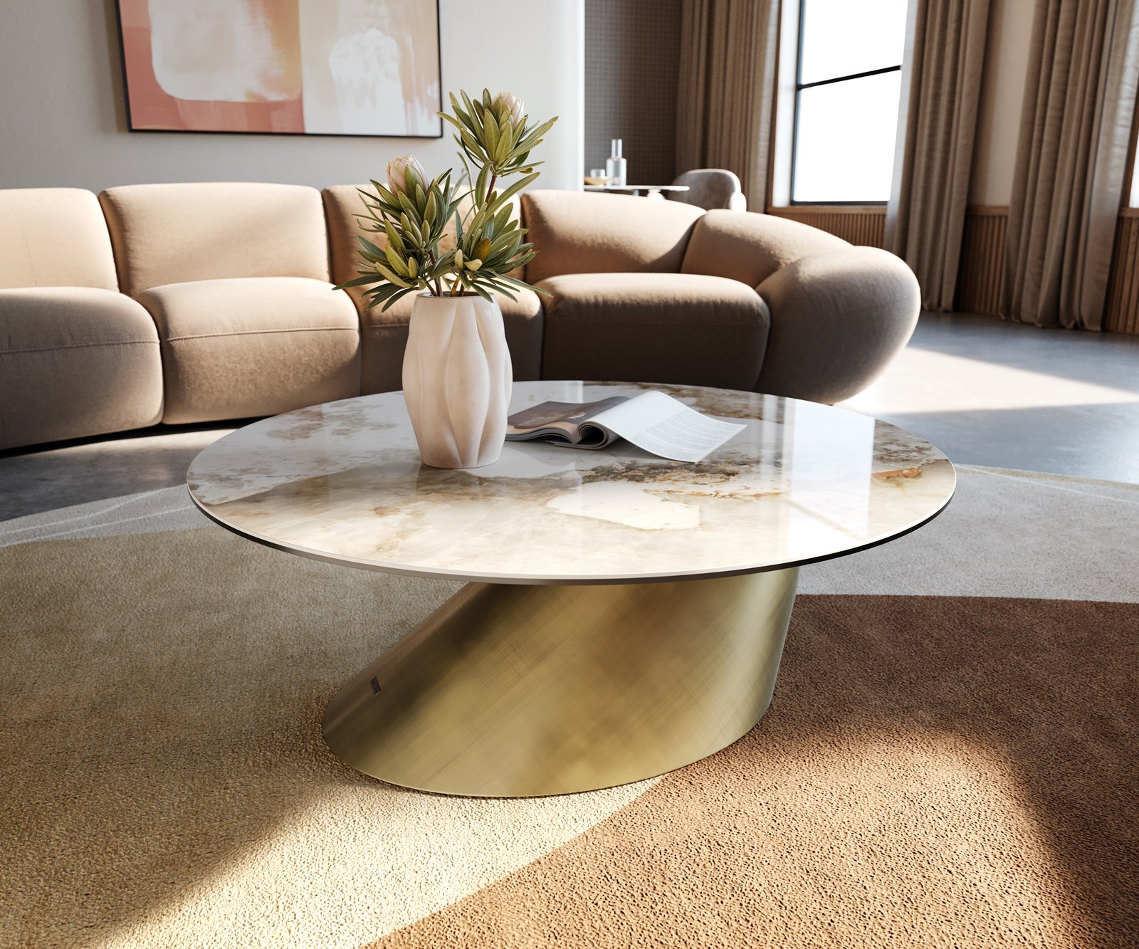 Konferenční stolek Edge kulatý 90x90 cm keramika Minas Melange Conis metalická zlatá