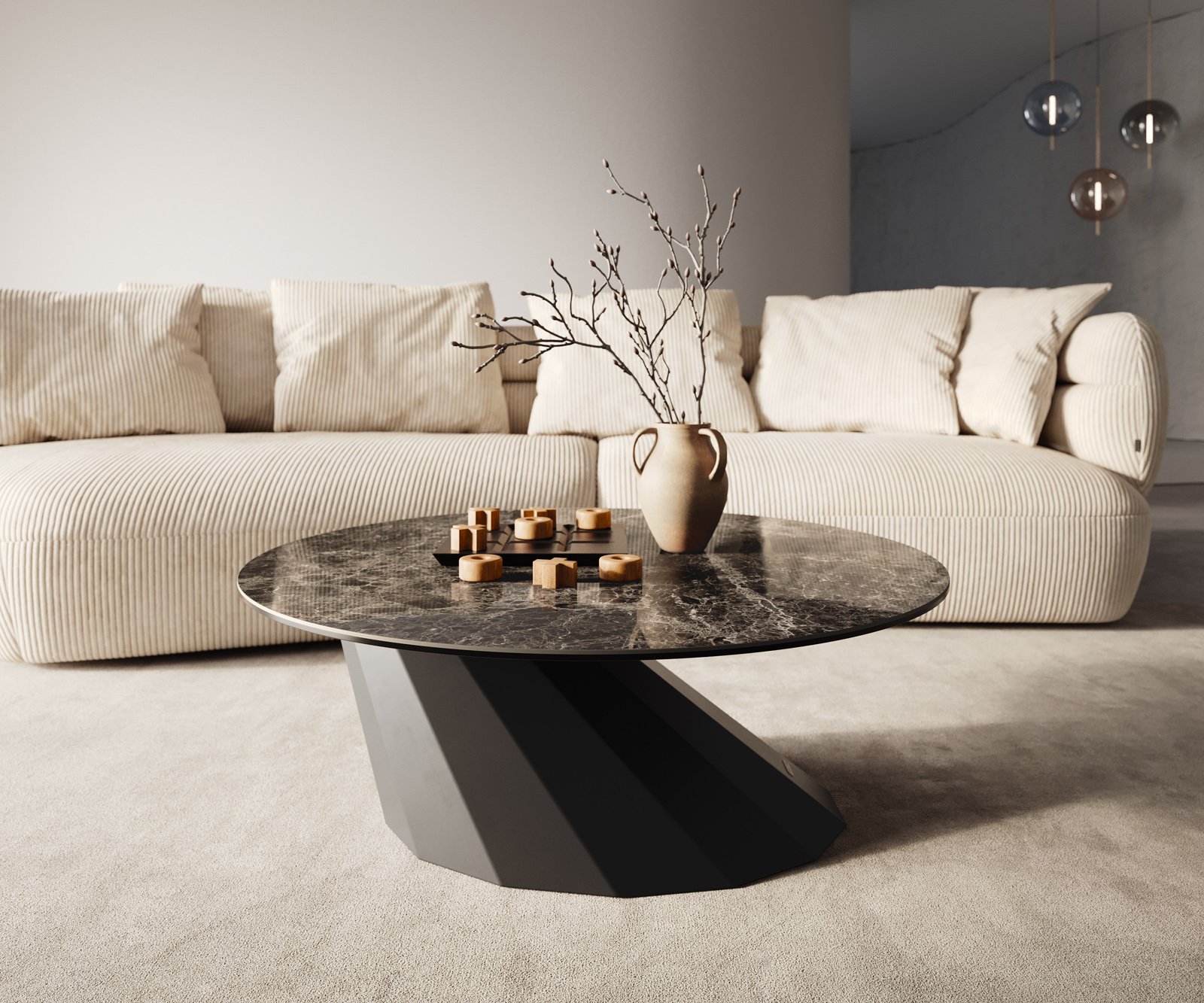 Konferenční stolek Edge kulatý 90x90 cm keramika Laminam® Emperador Extra Lucidato tmavě hnědá Parabi kov černá - Obrázek 6