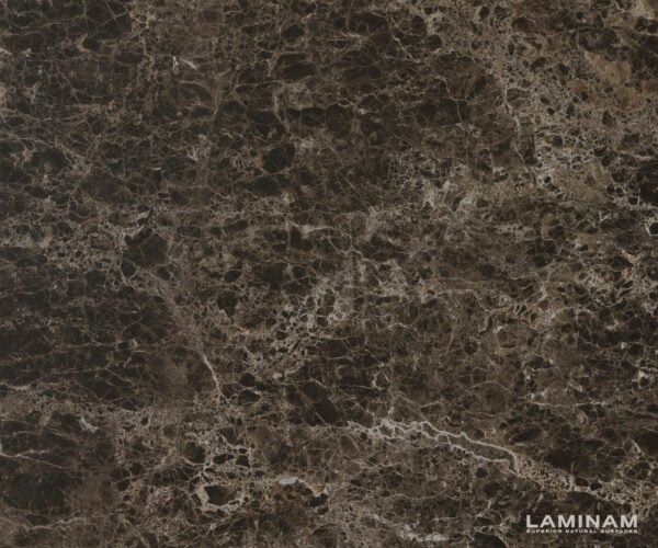 Konferenční stolek Edge kulatý 90x90 cm keramika Laminam® Emperador Extra Lucidato tmavě hnědá kuželová kov černá - Obrázek 3