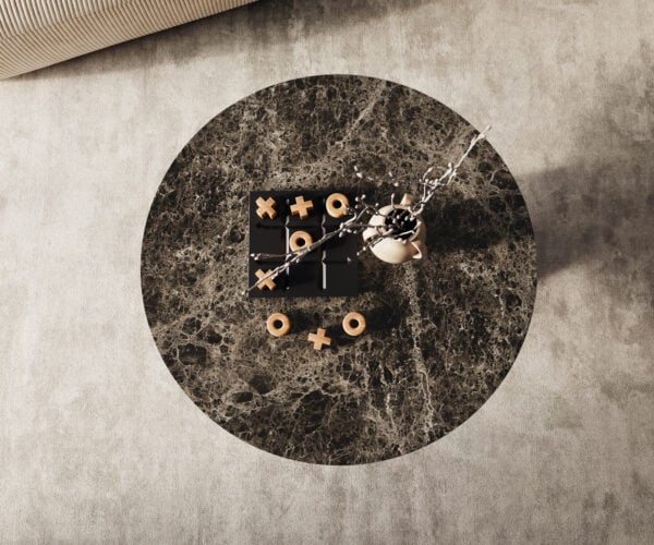 Konferenční stolek Edge kulatý 90x90 cm keramika Laminam® Emperador Extra Lucidato tmavě hnědá kuželová kov černá - Obrázek 2