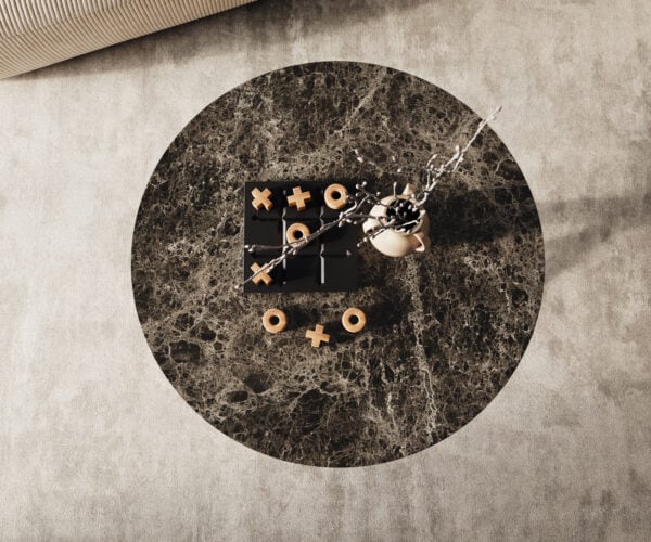 Konferenční stolek Edge kulatý 90x90 cm keramika Laminam® Emperador Extra Lucidato tmavě hnědá Sarity nerezová ocel broušená - Obrázek 2