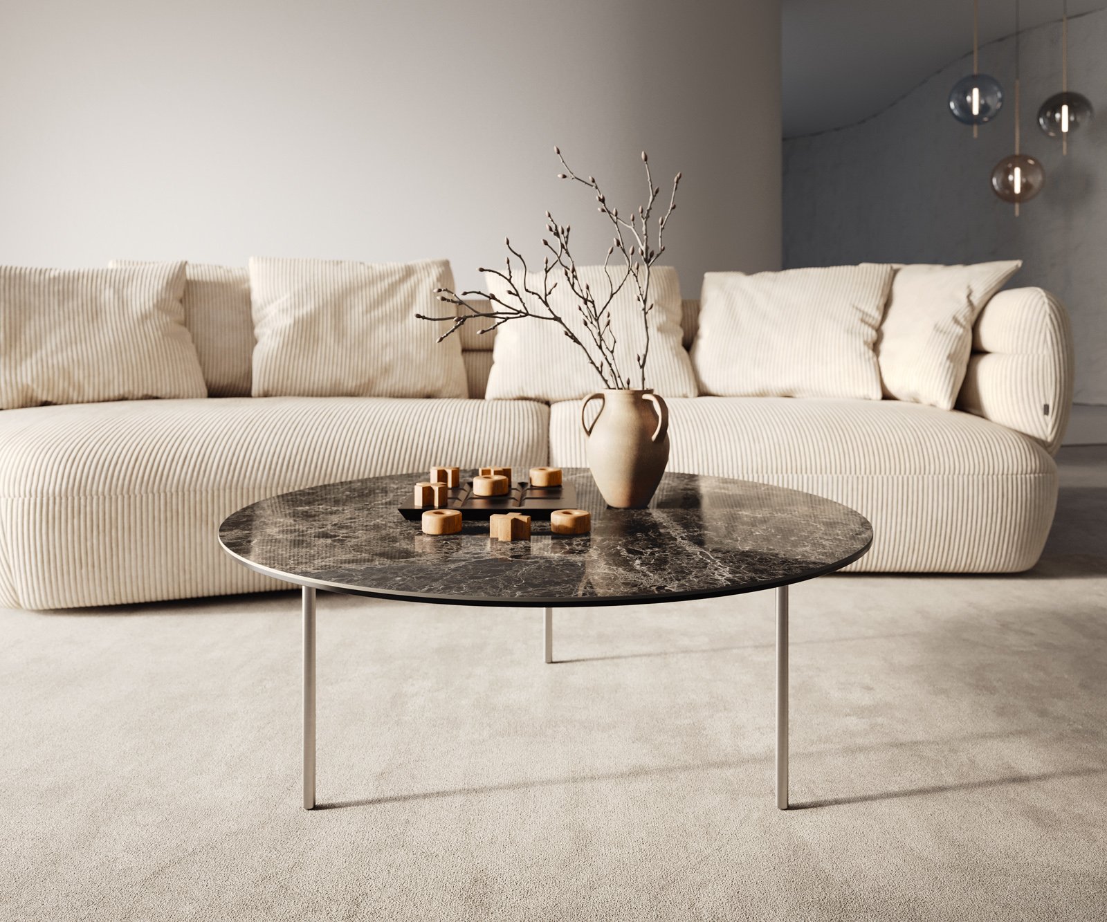 Konferenční stolek Edge kulatý 90x90 cm keramika Laminam® Emperador Extra Lucidato tmavě hnědá Trive nerezová ocel broušená - Obrázek 2
