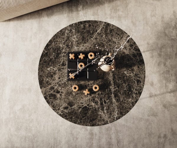 Konferenční stolek Edge kulatý 90x90 cm keramika Laminam® Emperador Extra Lucidato tmavě hnědá Trive nerezová ocel broušená - Obrázek 4