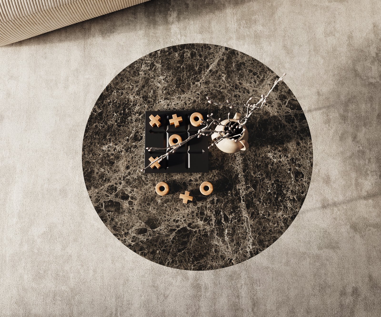 Konferenční stolek Edge kulatý 90x90 cm keramika Laminam® Emperador Extra Lucidato tmavě hnědá Trive nerezová ocel broušená - Obrázek 4