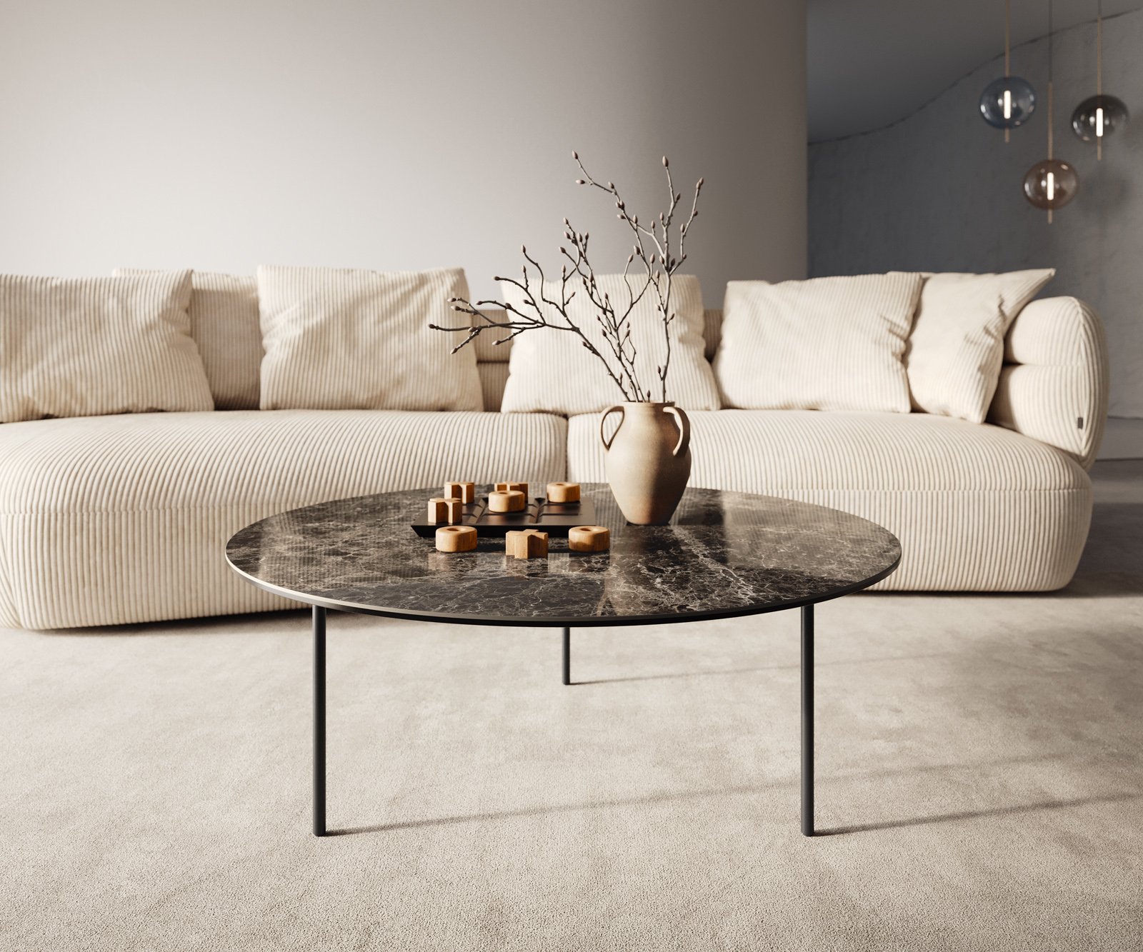 Konferenční stolek Edge kulatý 90x90 cm keramika Laminam® Emperador Extra Lucidato tmavě hnědá Trive kov černá - Obrázek 4