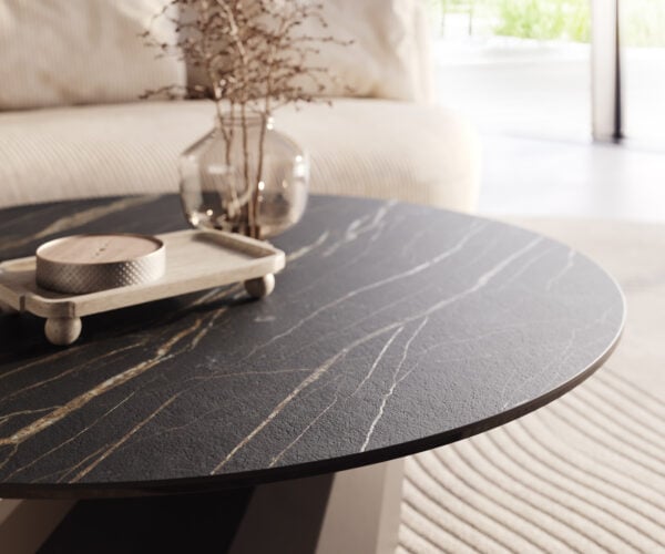 Konferenční stolek Edge kulatý 100x100 cm keramika Laminam® Noir Desir hnědá Parabi kov černá - Obrázek 4