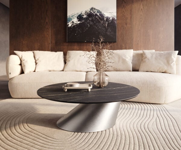 Konferenční stolek Edge kulatý 100x100 cm keramika Laminam® Noir Desir hnědá Conis nerezová ocel broušená - Obrázek 6