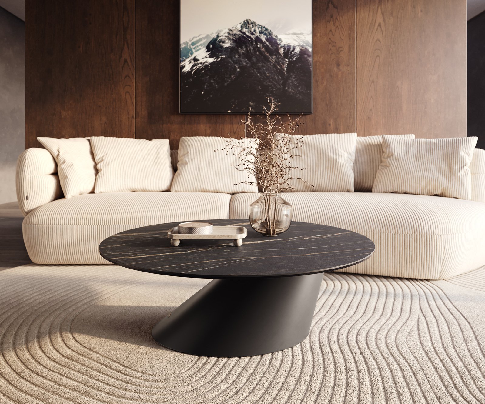 Konferenční stolek Edge kulatý 100x100 cm keramika Laminam® Noir Desir hnědá Conis kov černá - Obrázek 6