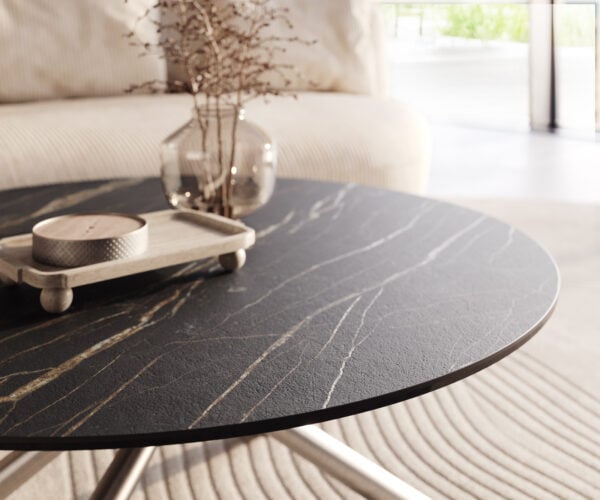 Konferenční stolek Edge kulatý 100x100 cm keramika Laminam® Noir Desir hnědá Sarity nerezová ocel broušená - Obrázek 4