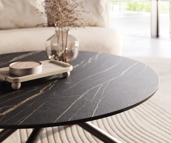 Konferenční stolek Edge kulatý 100x100 cm keramika Laminam® Noir Desir hnědá Sarity kov černá - Obrázek 4