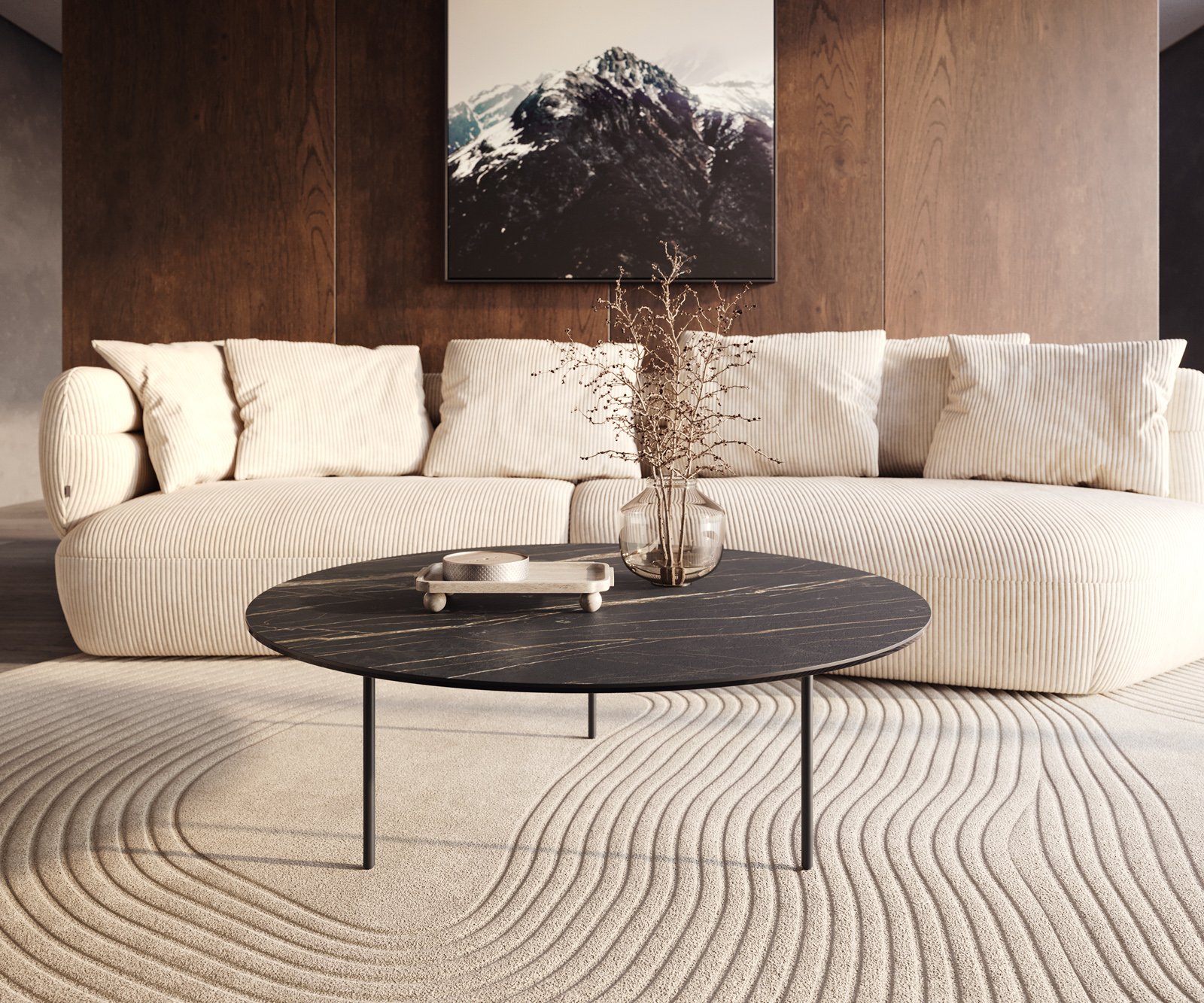Konferenční stolek Edge kulatý 100x100 cm keramika Laminam® Noir Desir hnědá Trive kov černá - Obrázek 6