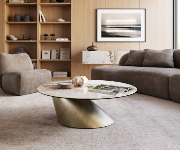 Konferenční stolek Edge kulatý 100x100 cm keramika Minas Melange Conis metalická zlatá - Obrázek 2