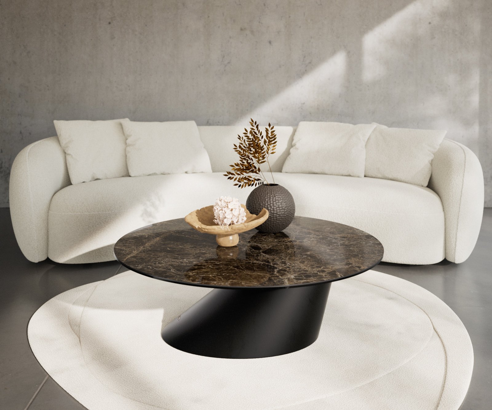 Konferenční stolek Edge kulatý 100x100 cm keramika Laminam® Emperador Extra Lucidato tmavě hnědá Conis kov černá - Obrázek 2