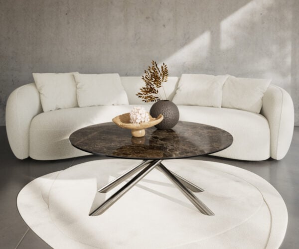 Konferenční stolek Edge kulatý 100x100 cm keramika Laminam® Emperador Extra Lucidato tmavě hnědá Sarity nerezová ocel broušená - Obrázek 2