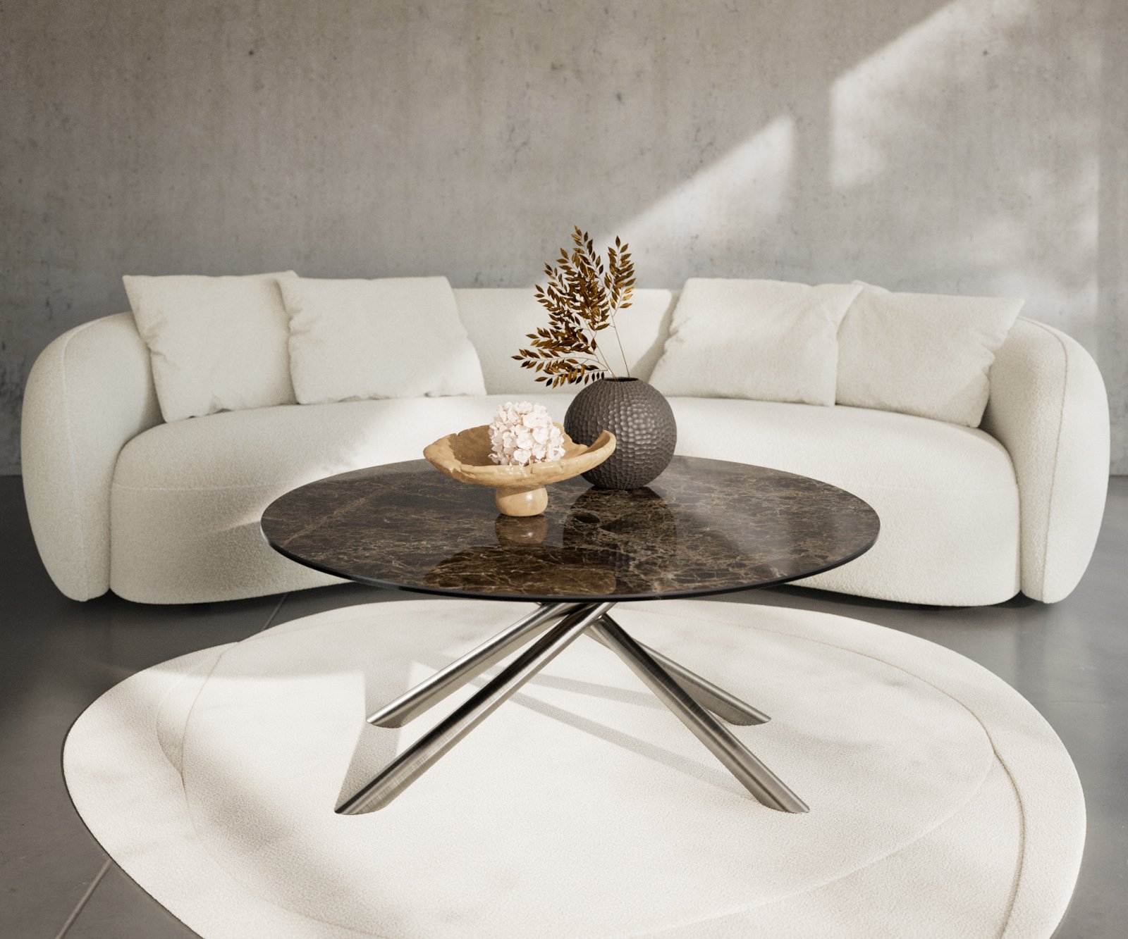Konferenční stolek Edge kulatý 100x100 cm keramika Laminam® Emperador Extra Lucidato tmavě hnědá Sarity nerezová ocel broušená - Obrázek 2
