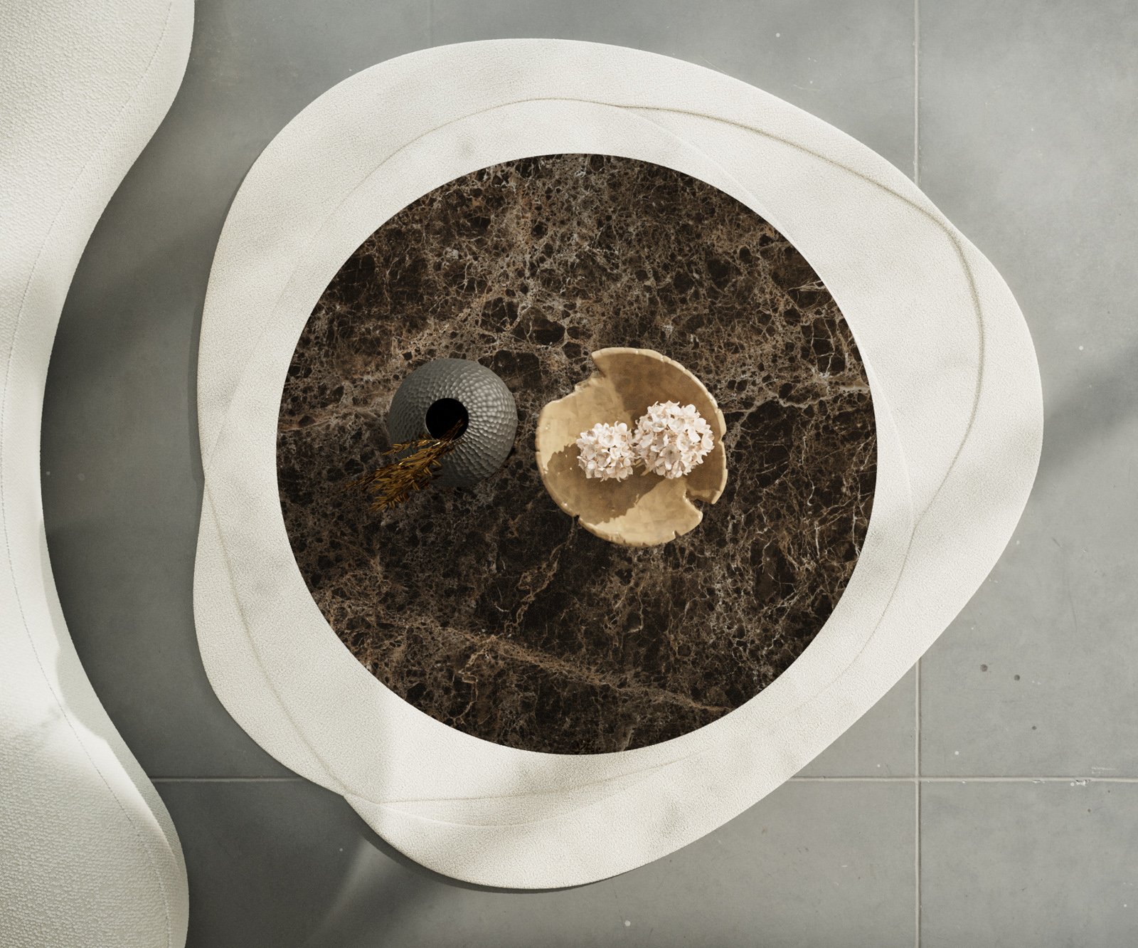 Konferenční stolek Edge kulatý 100x100 cm keramika Laminam® Emperador Extra Lucidato tmavě hnědá Sarity nerezová ocel broušená - Obrázek 4