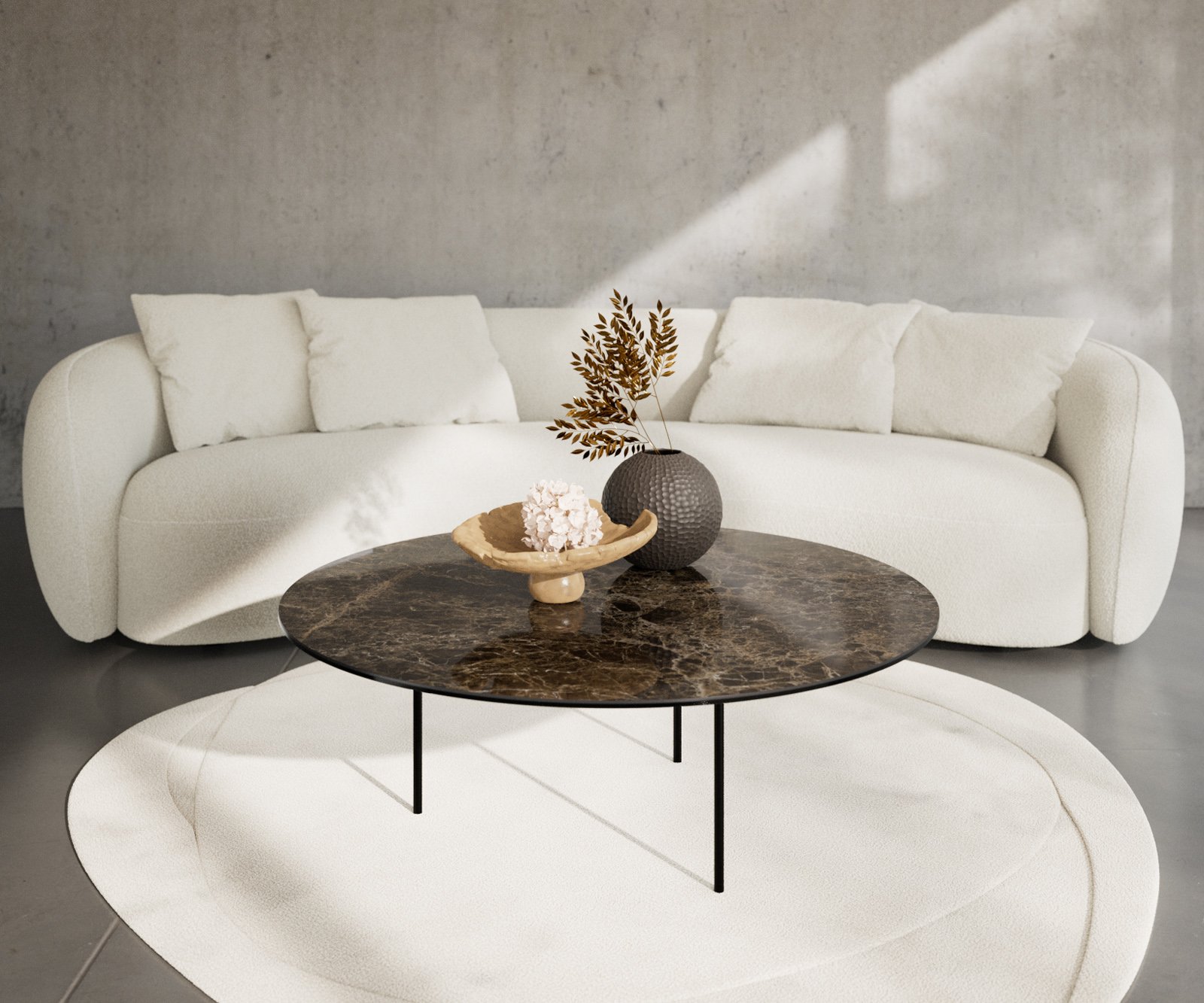 Konferenční stolek Edge kulatý 100x100 cm keramika Laminam® Emperador Extra Lucidato tmavě hnědá Trive kov černá - Obrázek 2