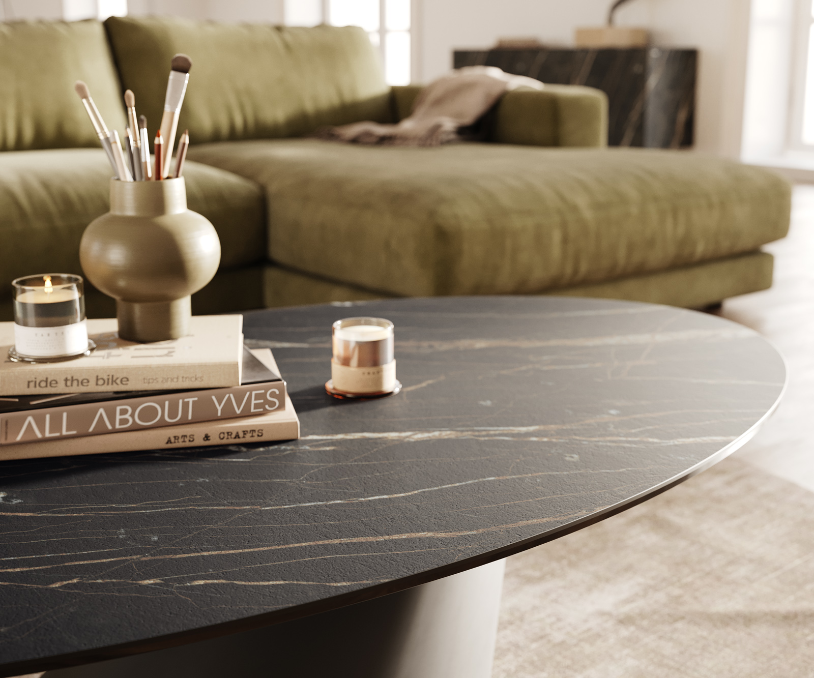 Konferenční stolek Edge oválný 140x80 cm keramika Laminam® Noir Desir hnědá Conis kov černá - Obrázek 6