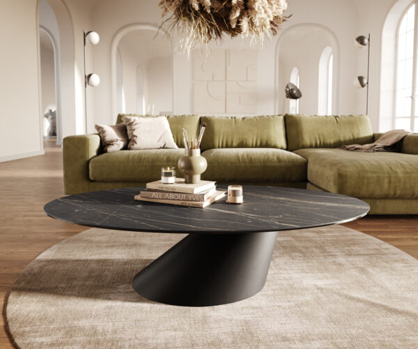 Konferenční stolek Edge oválný 140x80 cm keramika Laminam® Noir Desir hnědá Conis kov černá - Obrázek 2